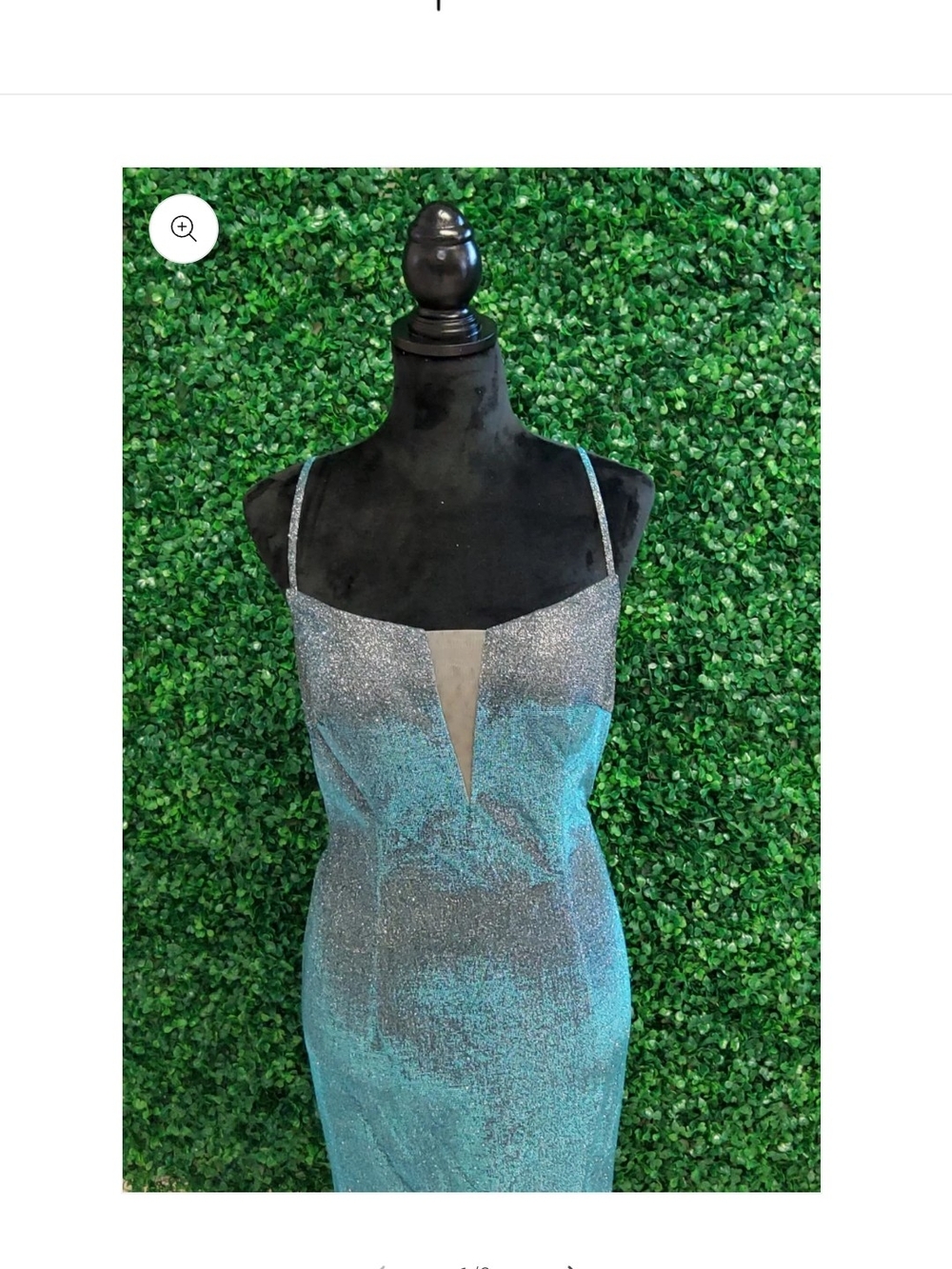 Alexia Designs Metallic Teal Sheath Dress with Illusion Plunge